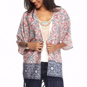 Ruby Rd. Bohemian Printed Fringed Kimono